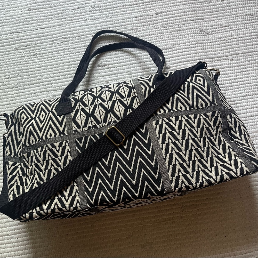 WORLD MARKET Boho Weekender Duffel Bag Black White Cotton Travel - Picture 13 of 13